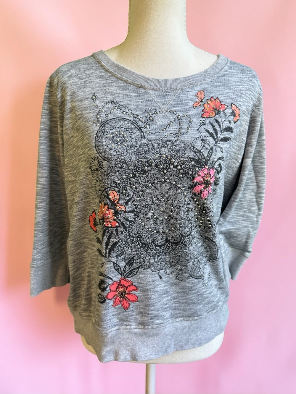 Style & Co. The Essential Sweatshirt-Grsy & Pink Size PM